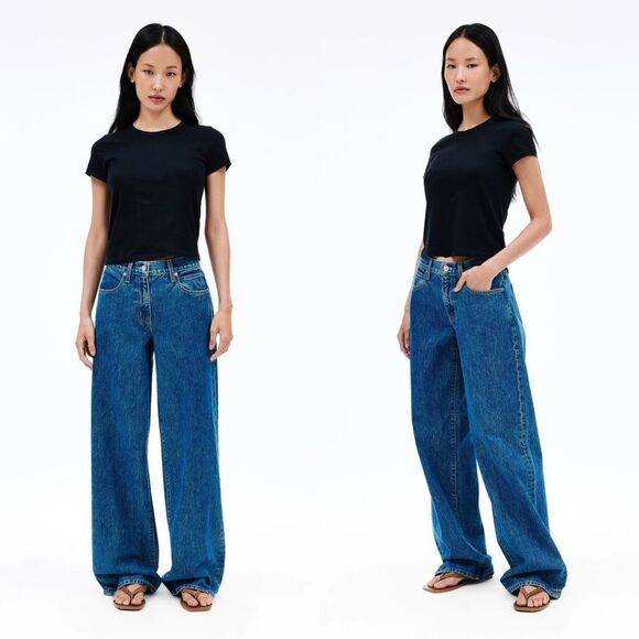 SLVRLAKE MICA Wide Leg Baggy low rise jeans in “SWEET MEMORY” dark wash